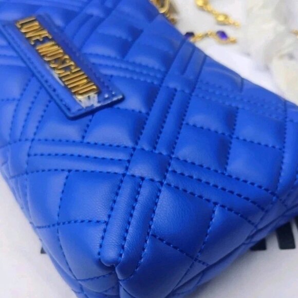 Love Moschino Quilted Mini Crossbody Bag with Chain Strap And Jewels Royal Blue - Picture 7 of 8